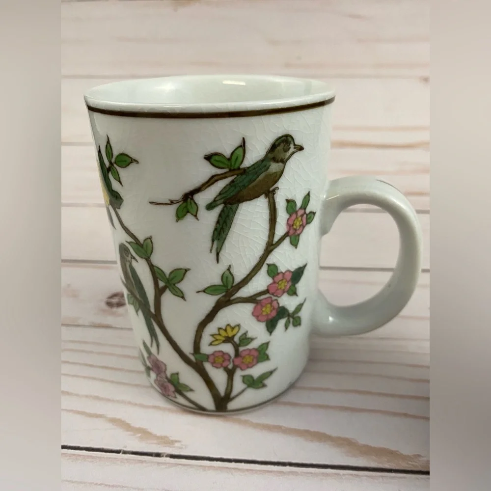 Pier 1 Imports Porcelain Tea Infuser Mug Birds & Blossoms Hand Painted NO LID